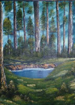 Deep in the forest landscape on black canvas