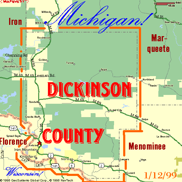 Map of Dickinson County, Michigan USA