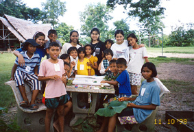 Chatchie and children of Ban Kor Sud School , Nakorn Sritammarat Province