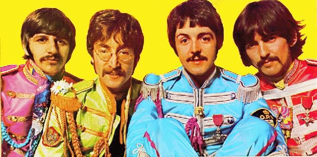 The Beatles in their Sgt. Pepper outfits