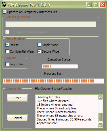FileCleanerPro GUI sample, idle, with status example.
