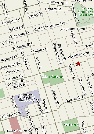 Hotel location map of downtown toronto