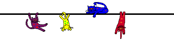 graphic of a stylized cats playing on a colored horizontal bar courtesy of www.i-love-cats.com