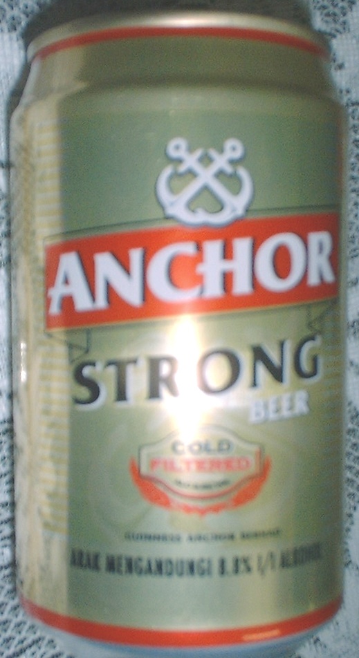328. Anchor Strong Beer Can - Malaysian Beer. This is a STRONG Premium Large Beer with 8% alcohol.