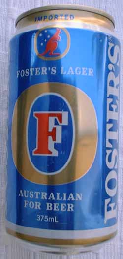 27. Foster. This is a 375 ml Beer can from Australia.
