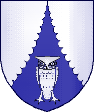 Coat of arms: 
Azure chappe ploye invected an owl close affronty argent
