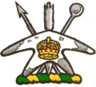the crest of Basutoland, with a royal crown on a Sotho shield