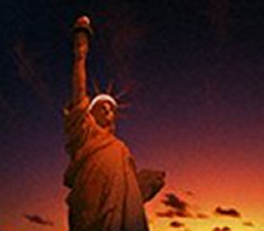 Pictured here silhouetted in the sunset, the Statue of Liberty is a symbol of the Libertarian Party and America's heritage of freedom.