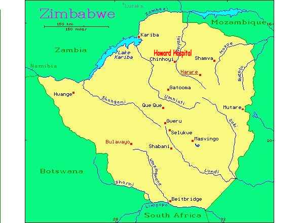 Map of Zimbabwe with Howard Hospital 