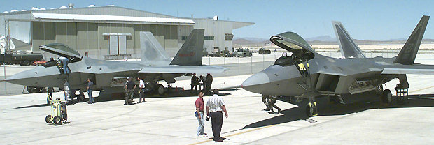 two parked F-22's