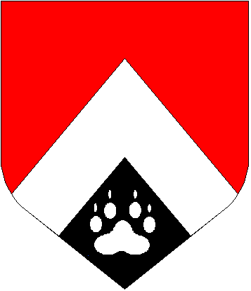 Per chevron sable and gules, a chevron argent and in base a wolf's pawprint argent