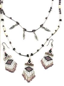pink and silver double necklace set *Hematite*