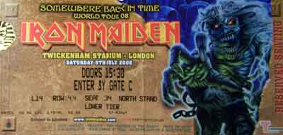 Iron Maiden twickenham ticket 2008