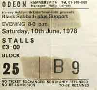 Black Sabbath tour ticket - 1978