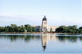 The Legislative Building overlooking Wascana Lake in Regina, Saskatchewan, Canada