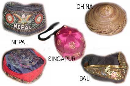 Gorras de Nepal, Bali, Singapur y China