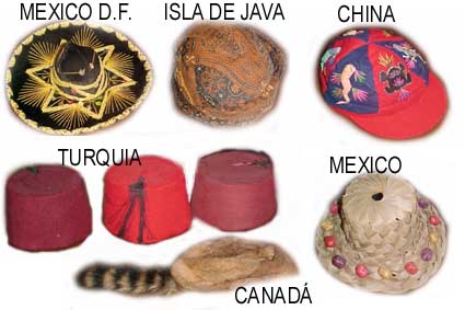 Gorros de Mexico, China, Canad, Isla de Java y Turquia