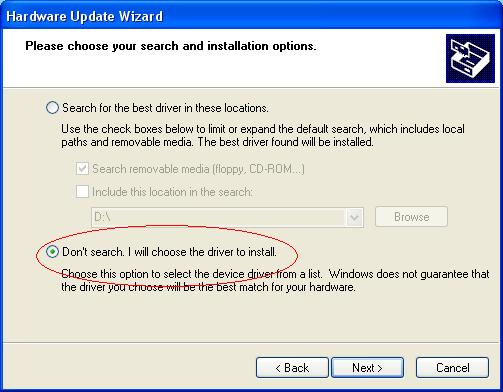 Update Hardware Wizard screen 2