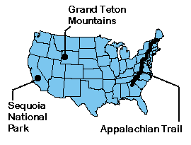 U.S. map showing locations of popular destinations
