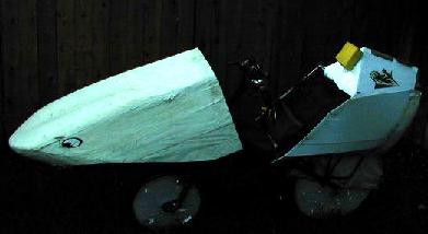 My r40 with a home made front fairing made of coroplast styrofoam and model airplane covering