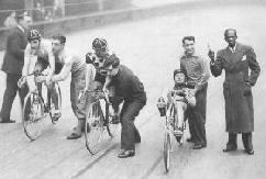A picture a historic track race. One of the very few with a recumbent
