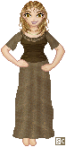 For someone who is supposedly dead, Poledra shows up rather frequently in David Eddings.  The character has 'tawny' hair and gold eyes, and she wears brown dresses.  Also she is technically a wolf.