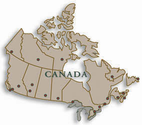 Map of Canada with major cities highlighted