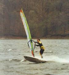 Bob Poortinga windsurfing on Lake Monroe (Bloomington, Indiana)