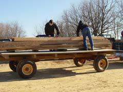 loading beams on wagon