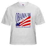 Barack Obama for President 2008 - Obama 08 White T-Shirt for US Election 2008 - Vote for Barack Obama 08 !