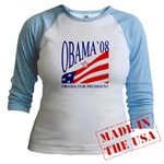 Barack Obama for President 2008 - Obama 08 Junior Raglan for US Election 2008 - Vote for Barack Obama 08 !