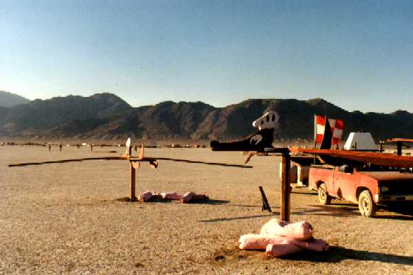 Image -- Doggie Dinosaurs on the last day of Burning Man, 1999