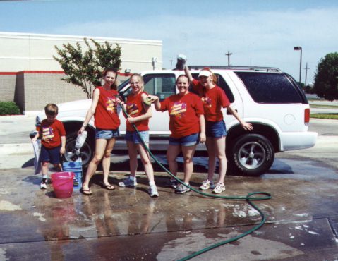 Drake, Brittany, Cathy, Casey and Jenna on their Car Wash Duty
