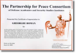 Certificate of Apreciation to Gheorghe Roman PfP Consortium