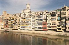 The city of Girona seen from the bridge before entering the city