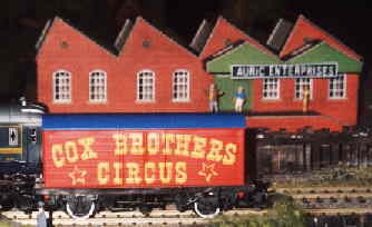 Circus train outside Goldfingers factory