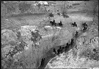UNION PACIFIC WORK PARTY (SNOWBOUND ON N RIM ) WALKED TO ROARING SPRINGS & WERE MET BY A STRING OF SADDLE MULES FROM THE S RIM. TOPPING OUT S. KAIBAB TRAIL. 22 FEB 1937.