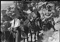 SUPT TILLOTSON,  ROBERT FECHNER - DIR OF CCC, & PAOLO SPERATI - SUB-DISTRICT COMMANDER OF THE CCC RIDING MULES ENROUTE TO THE N RIM VIA THE KAIBAB TRAIL. 22 JULY 1934 