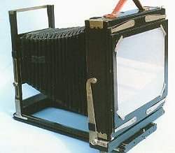 The ground glass focusing panel shown in the horizontal or landscape position.