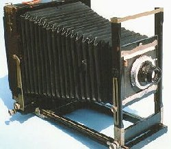 The camera shown with the bellows fully extended.