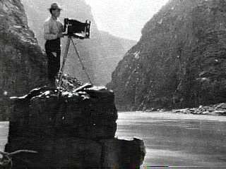The same photo as shown at the top of the page with the Colorado River visible. Ellsworth Kolb working with the 8x10 Competetor View Camera.