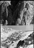 CONFLUENCE OF BRIGHT ANGEL CREEK AND COLORADO RIVER IN BOTTOM OF CANYON, GRCA. 26 MAR 1936 NPS PHOTO