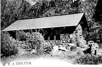 ORIGINAL PHANTOM RANCH CABIN # 11, JUST AFTER CONSTRUCTION. DESIGN BY COLTER. GRCA 15824 CIRCA 1922. PHOTO BY COLTER. 