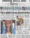 Prima pagina del Corriere della Sera edizione Romana del 9 Giugno 2002