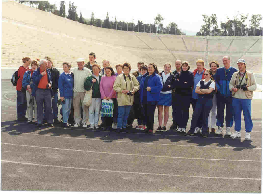 Students and teachers at the Olympic stadium in Athens