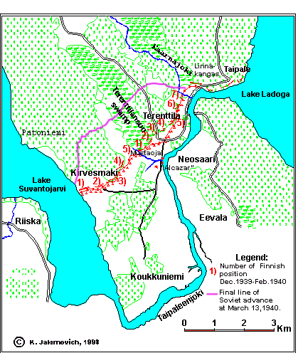 Map of fortifications and frontline at Taipale