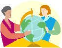 teacher and student working at a globe
