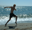 Browny running on a beach
