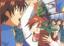 Omi slips on a bannana peel! Shuichi: OUCH!