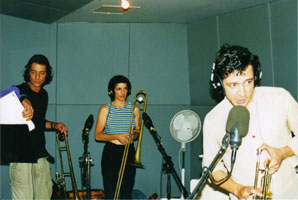 L-R: Tim Hilton, Tatiana Pajo, Stu Thomas. Recording the 'Save Your Breath' LP, Atlantis Studios, Melbourne 2000.